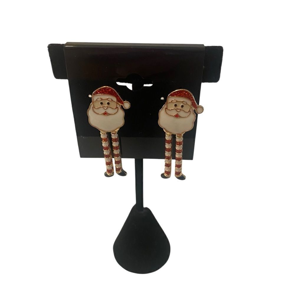Festive & Fun Santa Claus Earrings in Red, White & Gold.